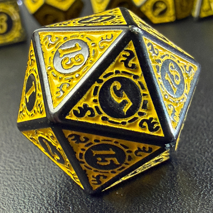 Set de 7 dés polyédriques JDR – Jaune & Noir
