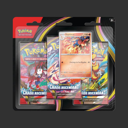 Pokémon JCC : Pack de 3 Boosters sous blister Reptincel Méga-Évolution ME04 Chaos Ascendant - FR
