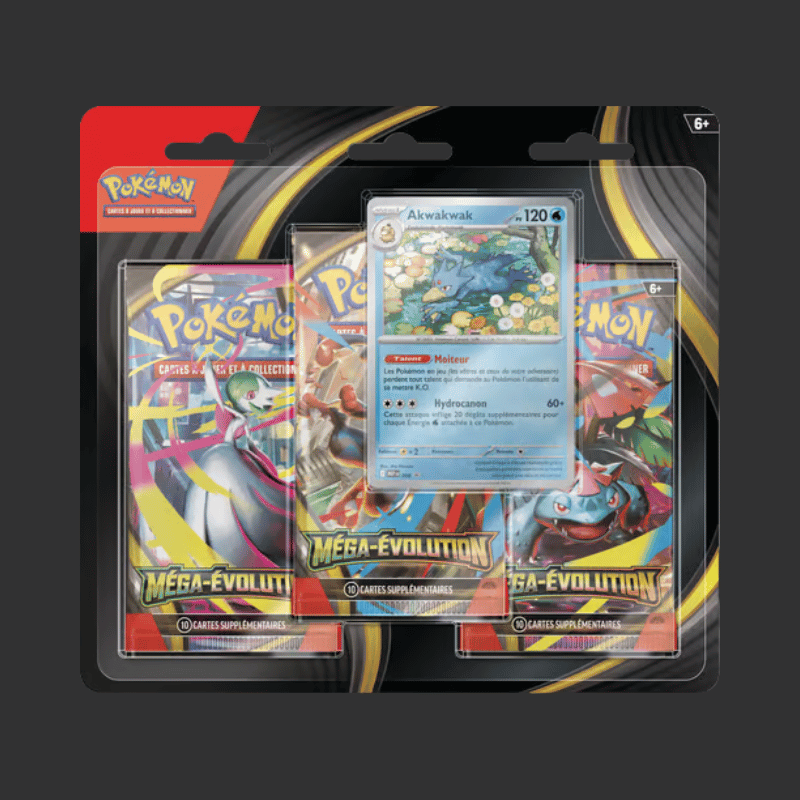 Pokémon JCC - Méga-Évolution - Pack Blister de 3 Boosters ME01 Akwakwak ou Psykokwak (1 Blister aléatoire) - FR