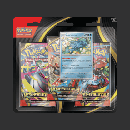 Pokémon JCC - Méga-Évolution - Pack Blister de 3 Boosters ME01 Akwakwak ou Psykokwak (1 Blister aléatoire) - FR