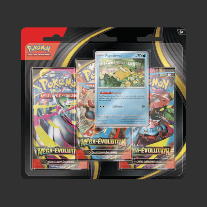 Pokémon JCC - Méga-Évolution - Pack Blister de 3 Boosters ME01 Akwakwak ou Psykokwak (1 Blister aléatoire) - FR