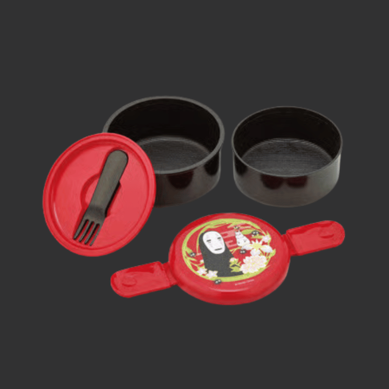 GHIBLI - LE VOYAGE DE CHIHIRO - BOÎTE À BENTO RONDE À DEUX ÉTAGES SANS-VISAGE ROUGE FONCÉ