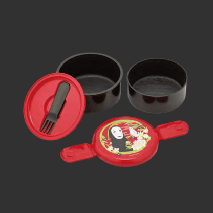 GHIBLI - LE VOYAGE DE CHIHIRO - BOÎTE À BENTO RONDE À DEUX ÉTAGES SANS-VISAGE ROUGE FONCÉ