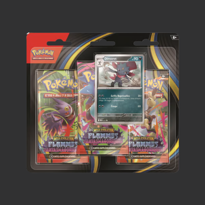 Pokémon JCC - Méga-Évolution - Pack Blister de 3 Boosters ME02 Flammes Fantasmagoriques Farfuret ou Dimoret (1 Blister aléatoire) - FR