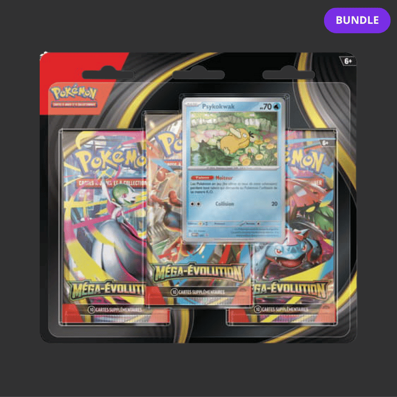 2UPG BUNDLE - Pokémon JCC - Méga-Évolution - Pack Blister de 3 Boosters ME01 Akwakwak ou Psykokwak (1 Blister aléatoire) - FR