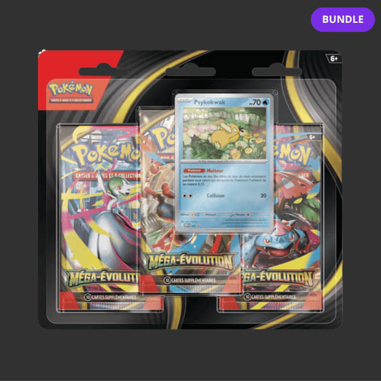 2UPG BUNDLE - Pokémon JCC - Méga-Évolution - Pack Blister de 3 Boosters ME01 Akwakwak ou Psykokwak (1 Blister aléatoire) - FR