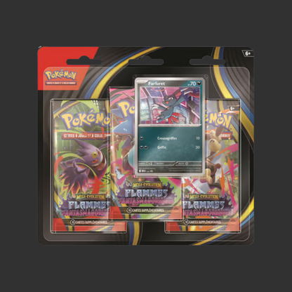 Pokémon JCC - Méga-Évolution - Pack Blister de 3 Boosters ME02 Flammes Fantasmagoriques Farfuret ou Dimoret (1 Blister aléatoire) - FR