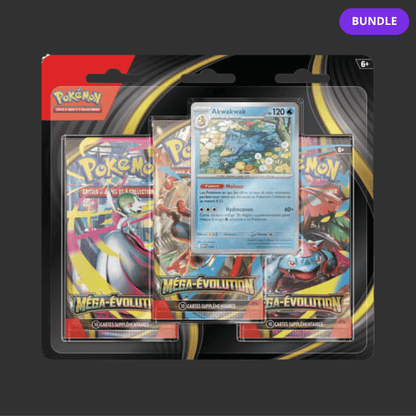 2UPG BUNDLE - Pokémon JCC - Méga-Évolution - Pack Blister de 3 Boosters ME01 Akwakwak ou Psykokwak (1 Blister aléatoire) - FR