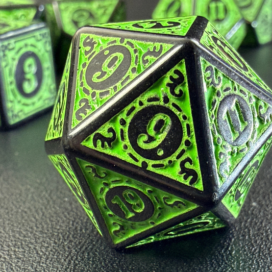 Set de 7 dés polyédriques JDR – Vert & Noir