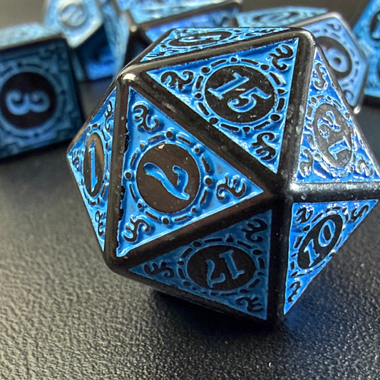 Set de 7 dés polyédriques JDR – Bleu & Noir