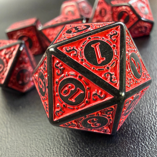 Set de 7 dés polyédriques JDR – Rouge & Noir