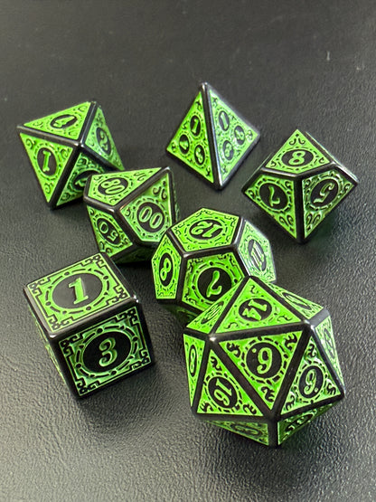 Set de 7 dés polyédriques JDR – Vert & Noir