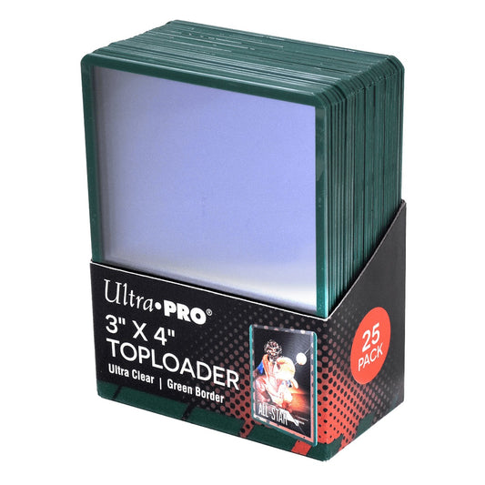 ULTRA PRO - PROTÈGES CARTES STANDARD TOPLOADER TRANSPARENT À BORDURES VERTE PAR 25 (63 X 88 MM)